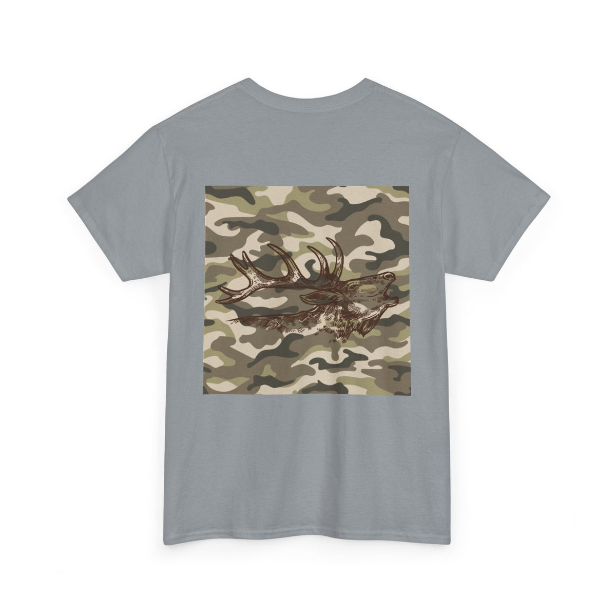 Unisex Heavy Cotton Tee with Camouflage Elk Design