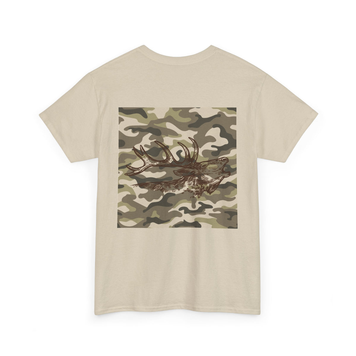 Unisex Heavy Cotton Tee with Camouflage Elk Design