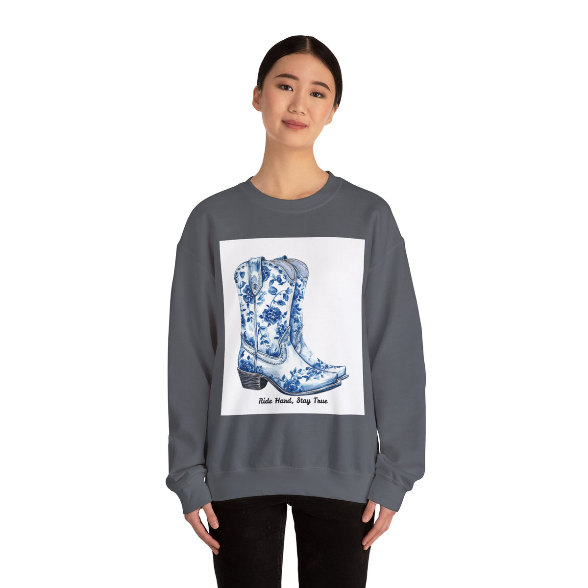 Floral Cowboy Boots Crewneck Sweatshirt - Ride Hard, Stay True