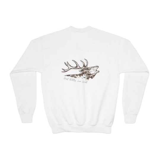 Youth Crewneck Sweatshirt - 'Live Wild' Inspirational Design, Cozy Gift, Nature Lover Apparel, Perfect for Autumn, Kid's Fashion