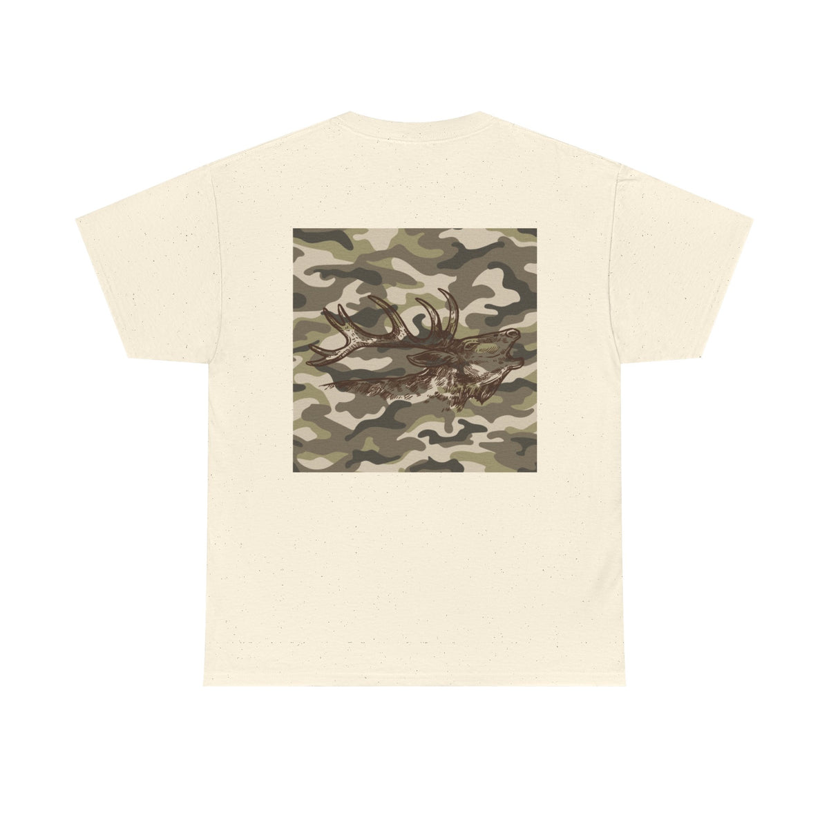 Unisex Heavy Cotton Tee with Camouflage Elk Design