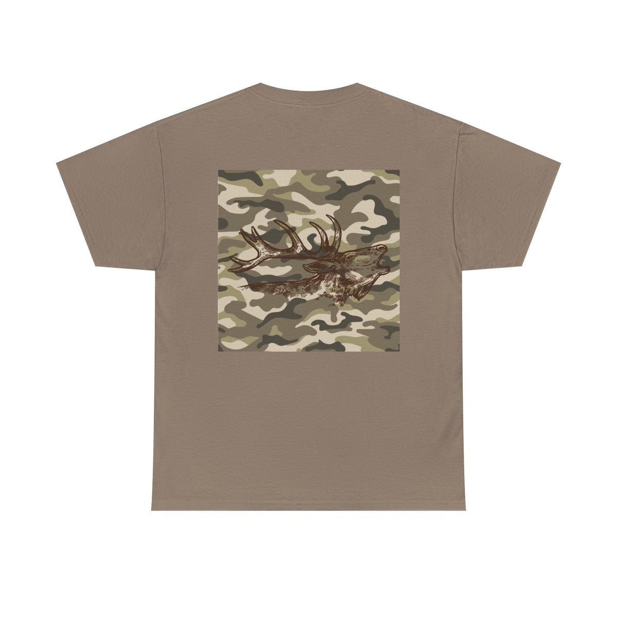 Unisex Heavy Cotton Tee with Camouflage Elk Design