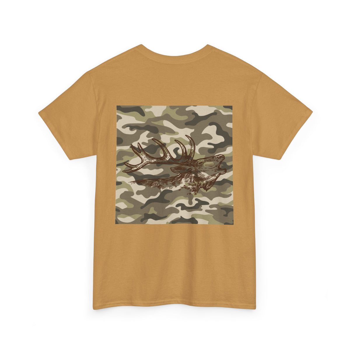 Unisex Heavy Cotton Tee with Camouflage Elk Design