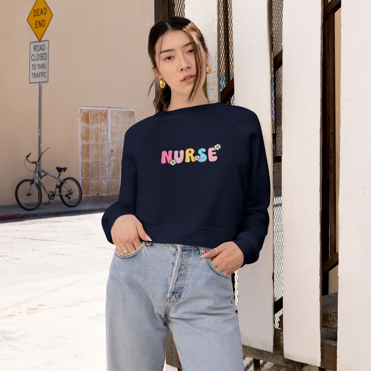 Floral Nurse Cropped Sweatshirt