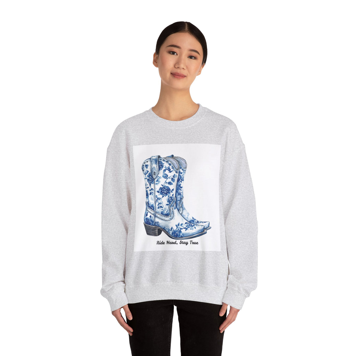 Floral Cowboy Boots Crewneck Sweatshirt - Ride Hard, Stay True