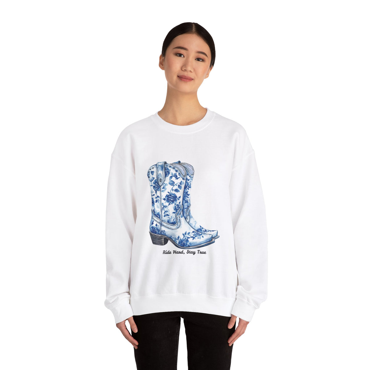 Floral Cowboy Boots Crewneck Sweatshirt - Ride Hard, Stay True